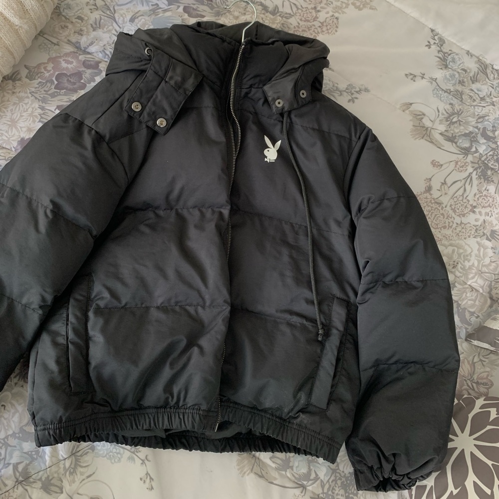 Playboy bunny x pacsun crop black puffer jacket